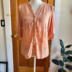 Democracy Coral Embroidered Blouse